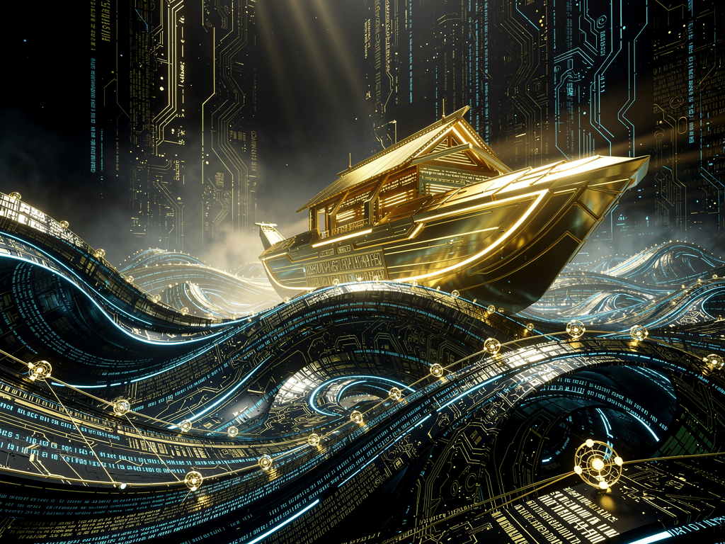 The Ark — golden ark sailing through digital ocean